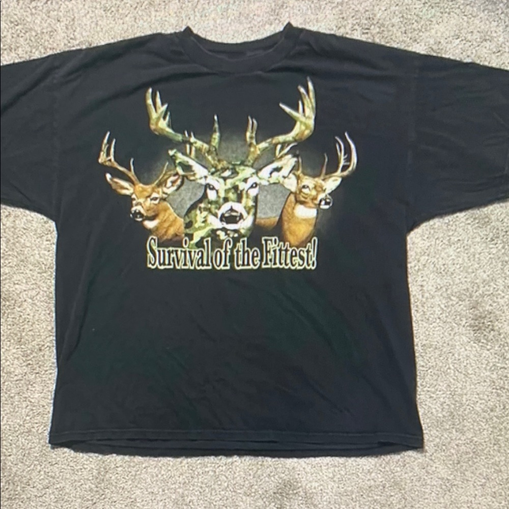 Black Graphic Tee with Deer Print
